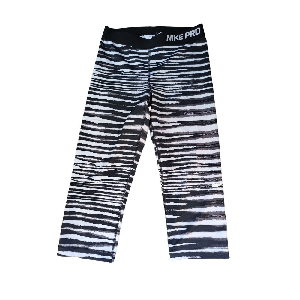 Nike Pro Athletic Capri Medium Womens Black Grey Pull On Mid Rise Skinny Leg